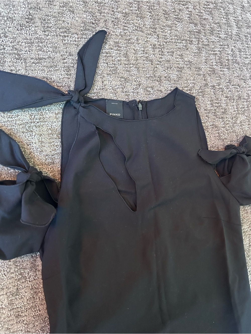 Pinko Black Cold Shoulder Tie Sleeve Mini Dress - Size 6
